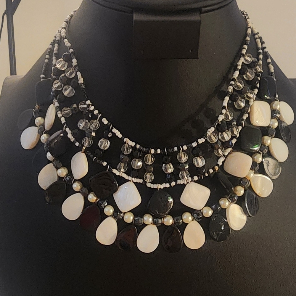Elegant Black and‎ White Beaded Necklace